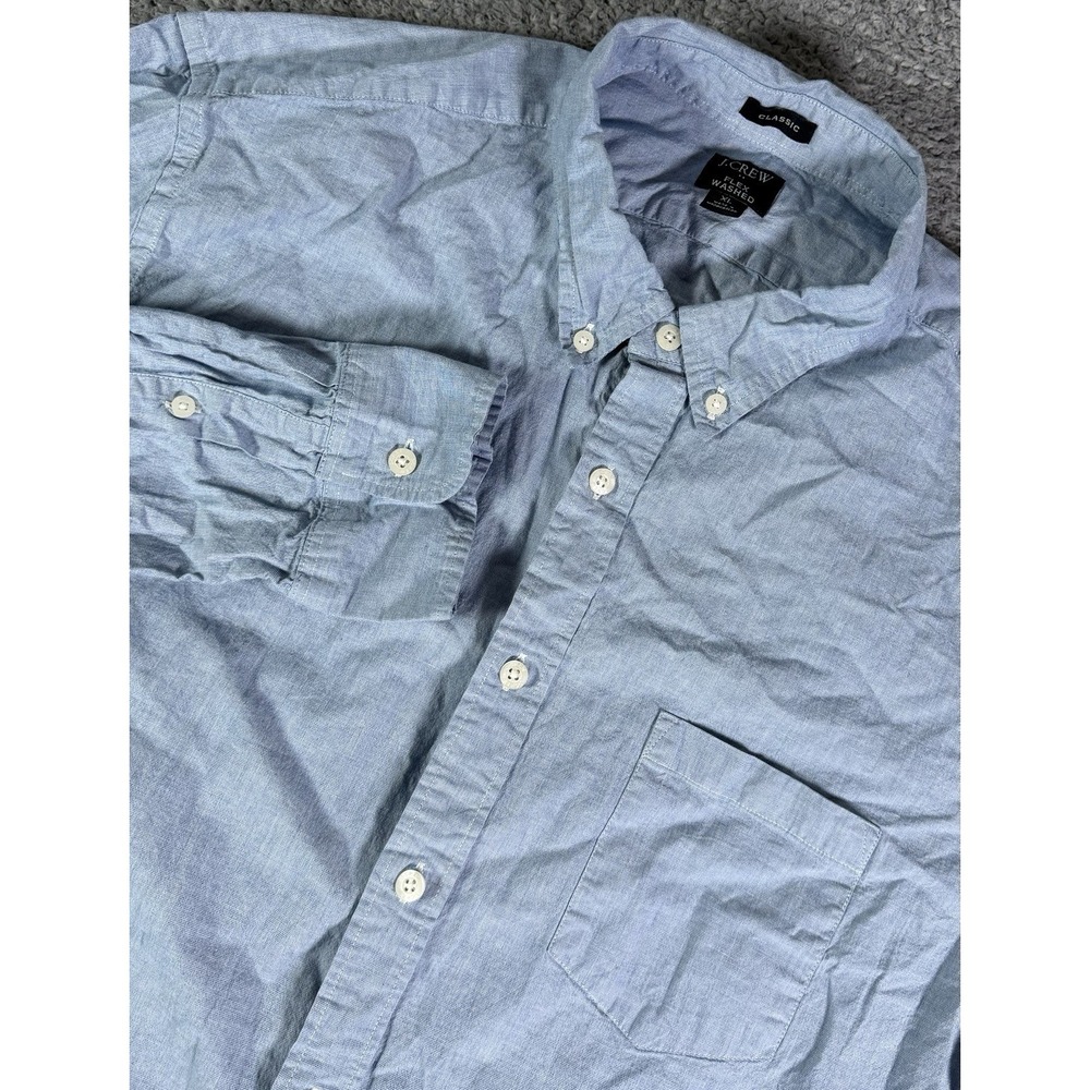 J.Crew Flex Washed Classic Fit Button Down Shirt Mens XL Blue Long Sleeve Cotton